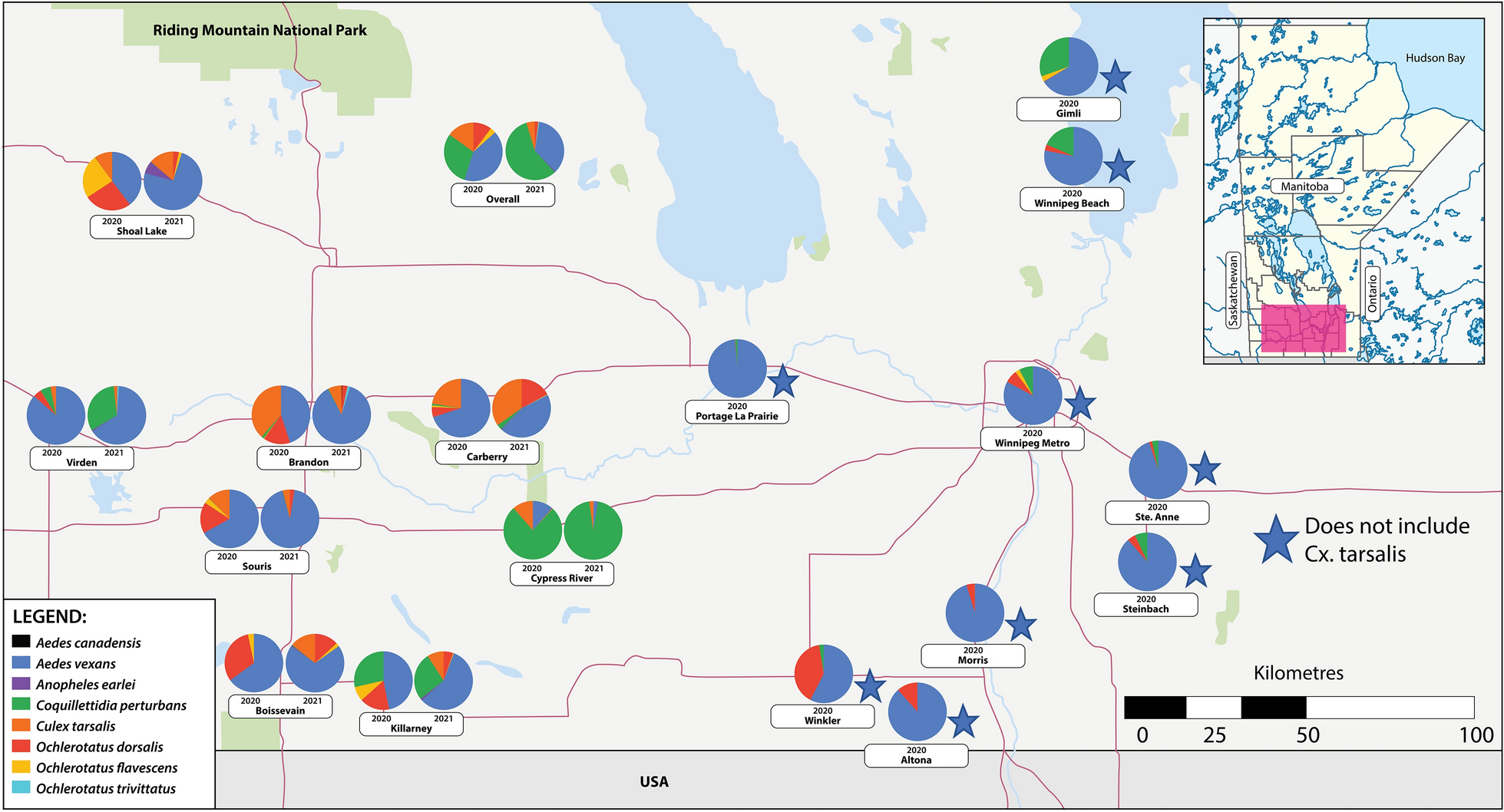Map of mosquito sampling sites in Manitoba